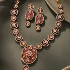 rose floral oval necklace set – Gulnaar Rose Floral Oval Necklace Set