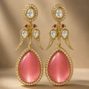 rose pink peacock drop earrings – Gulabi Mayura Rose Pink Peacock Drop Earrings