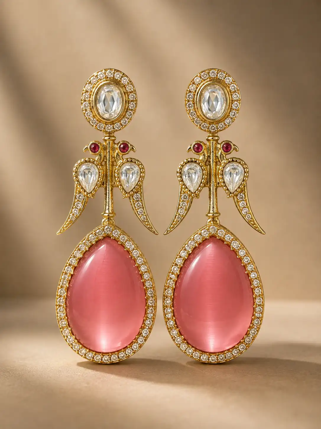 gulabi-mayura-rose-pink-peacock-drop-earrings