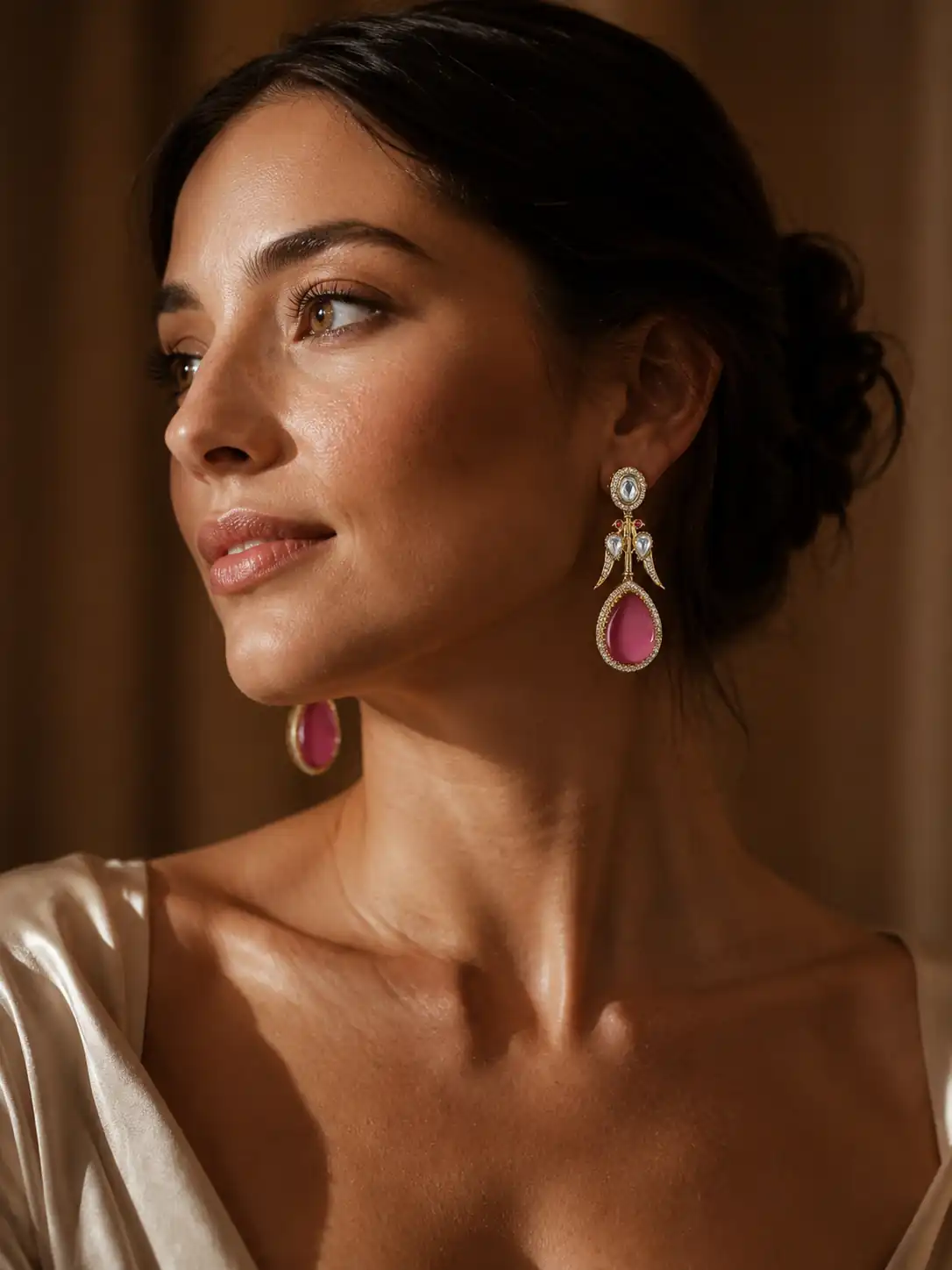 premium artificial earrings for wedding wear – Gulabi Mayura Rose Pink Peacock Drop Earrings, additional product view 7