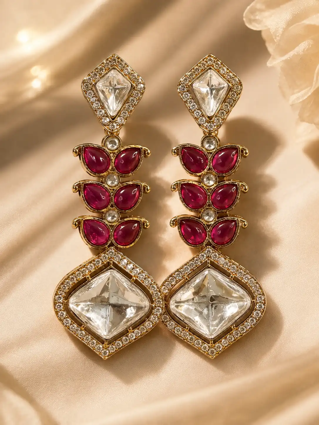 gulnaar-aaina-ruby-pink-geometric-drop-earrings