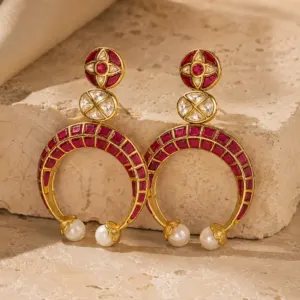 ruby pink open crescent earrings – Gulnaar Chand Ruby Pink Open Crescent Earrings
