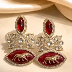 ruby red panther statement earrings – Baagh-e-Noor Ruby Red Panther Statement Earrings