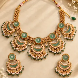 sage green crescent necklace set – Chandravalli Sage Green Crescent Necklace Set