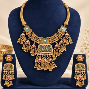 sea green bird panel necklace set – Hansmilan Sea Green Bird Panel Necklace Set