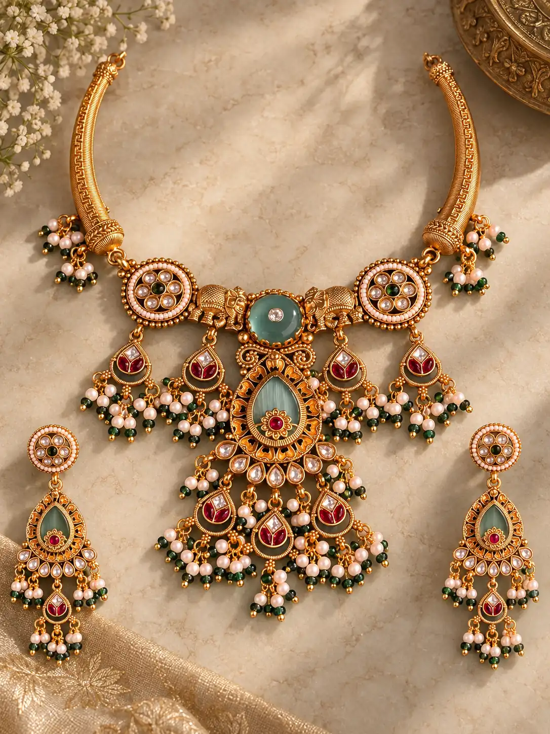 gajmohini-sea-green-elephant-pendant-necklace-set