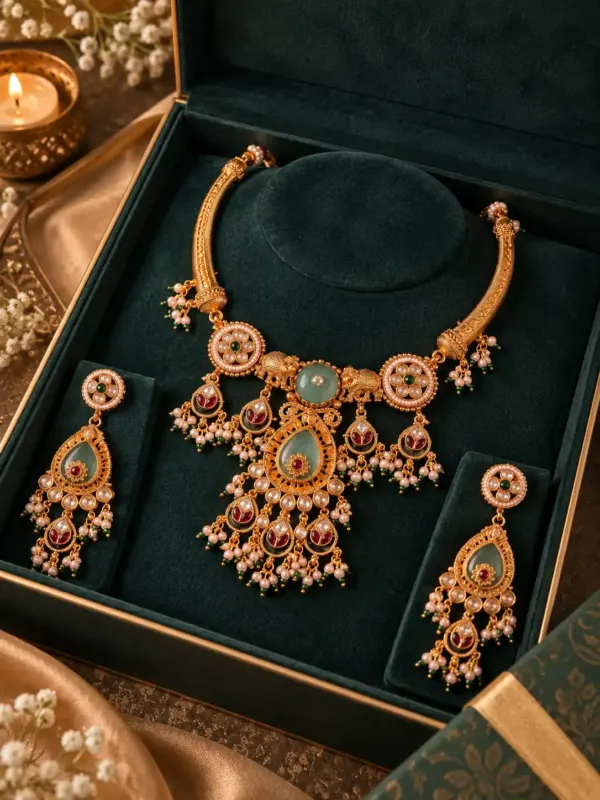 sea green elephant pendant necklace set for wedding and festive wear – Gajmohini Sea Green Elephant Pendant Necklace Set, additional product view 9