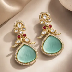 sea green peacock drop earrings – Firoza Mayura Sea Green Peacock Drop Earrings
