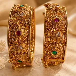 temple style kada pair – Rani Bagh Sculpted Temple-Style Kada Pair
