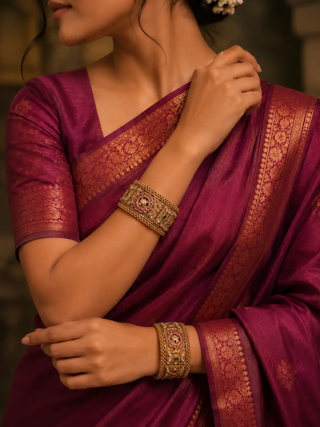kundan heritage kada bangles for women – Rajmandir Temple-Style Medallion Kada Bangles, additional product view 5