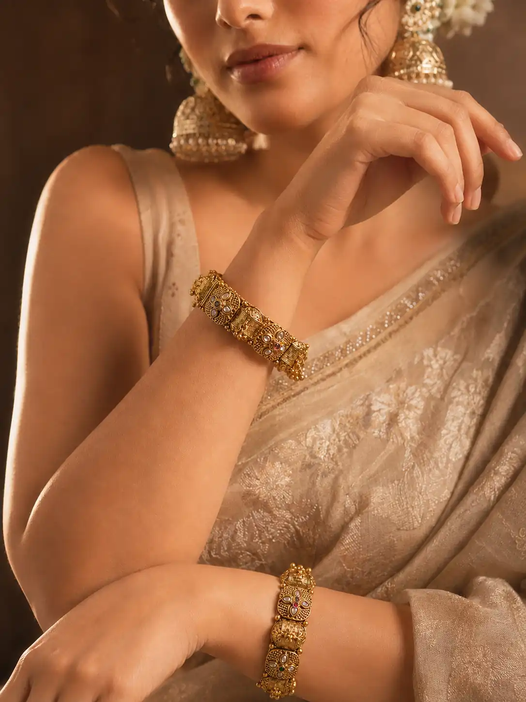 textured floral kada pair for wedding and festive wear – Rajmahal Nakshi Textured Floral Kada Pair, additional product view 6