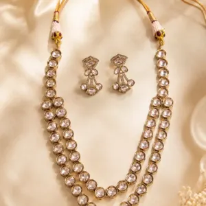 two row polki style necklace set – Zarina Two-Row Polki-Style Necklace Set