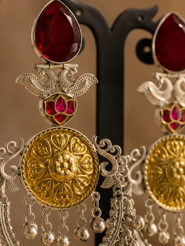 kashmiri statement earrings for women – Gulnaar Shalimar Two-Tone Chandbali Earrings, additional product view 2