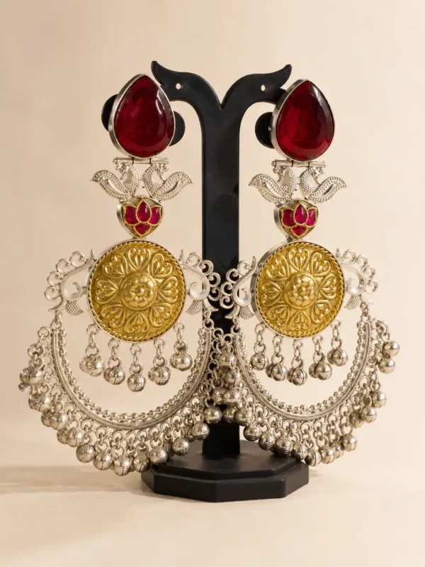 premium artificial earrings for wedding wear – Gulnaar Shalimar Two-Tone Chandbali Earrings, additional product view 4