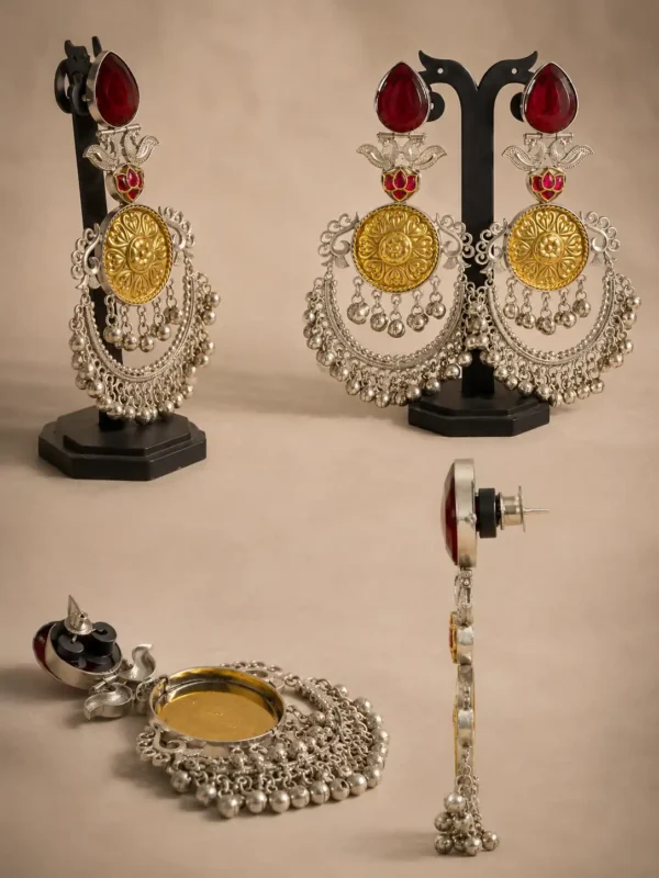 kashmiri statement earrings for women – Gulnaar Shalimar Two-Tone Chandbali Earrings, additional product view 5