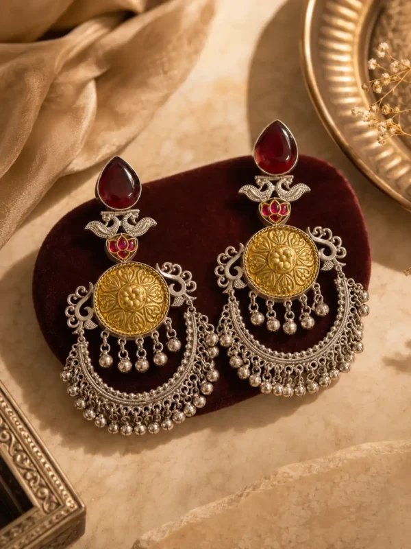 two tone chandbali earrings for wedding and festive wear – Gulnaar Shalimar Two-Tone Chandbali Earrings, additional product view 6