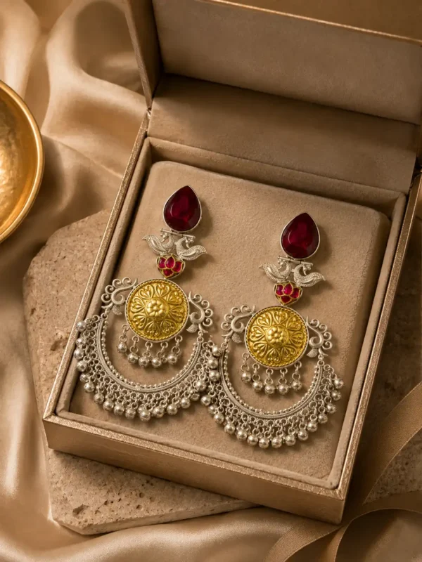 premium artificial earrings for wedding wear – Gulnaar Shalimar Two-Tone Chandbali Earrings, additional product view 7