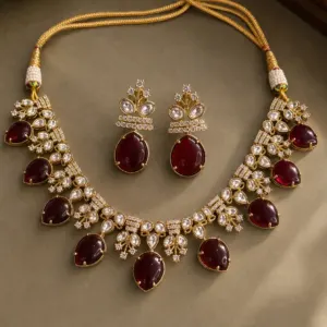 wine drop polki style necklace set – Nazakat Wine Drop Polki-Style Necklace Set