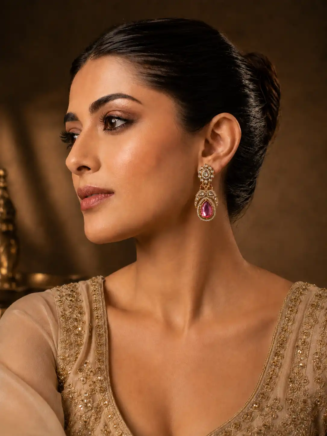 wine peacock drop earrings for wedding and festive wear – Gulnaar Mayura Wine Peacock Drop Earrings, additional product view 9
