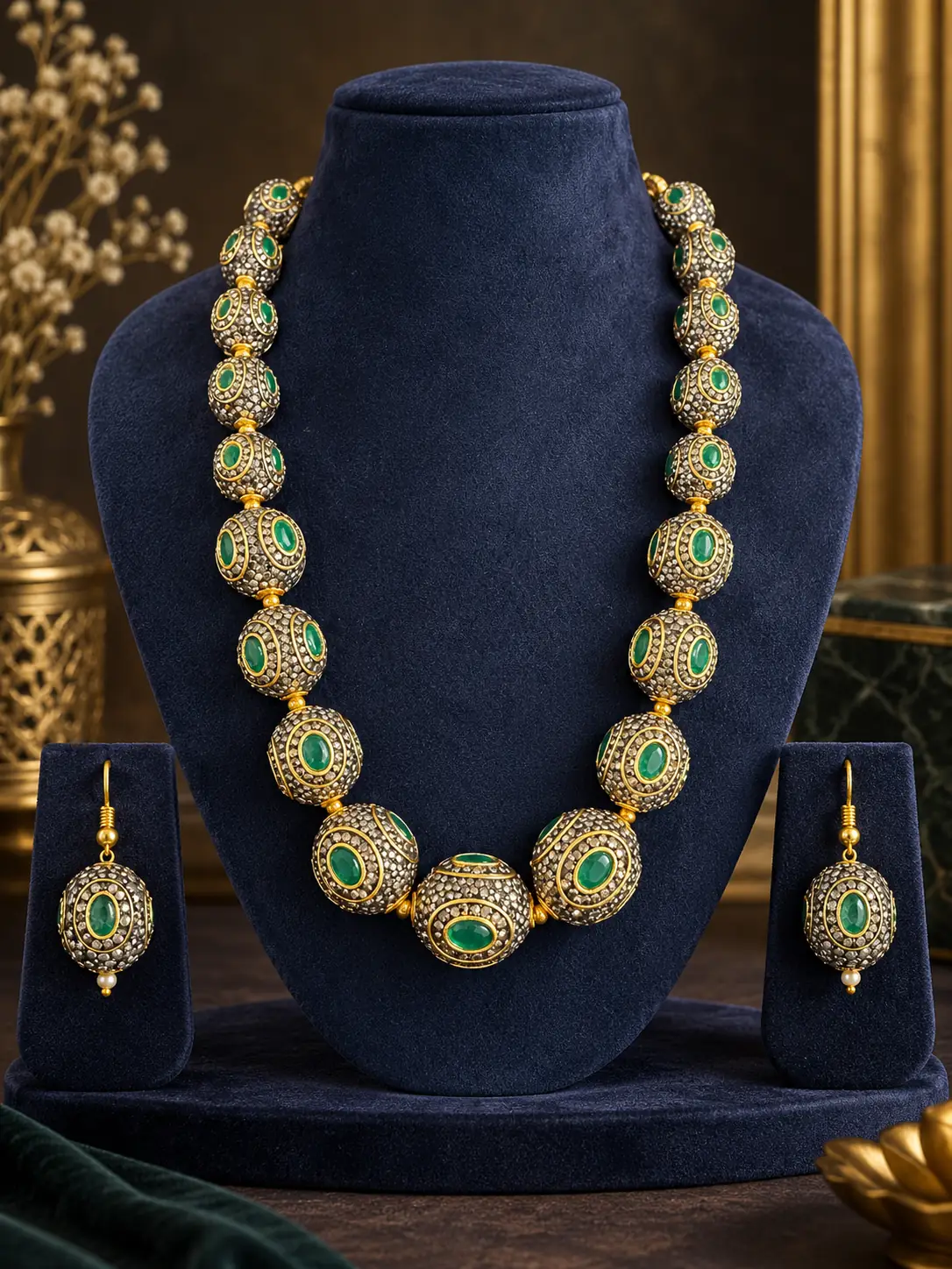 maharani-emerald-ornate-bead-necklace-set